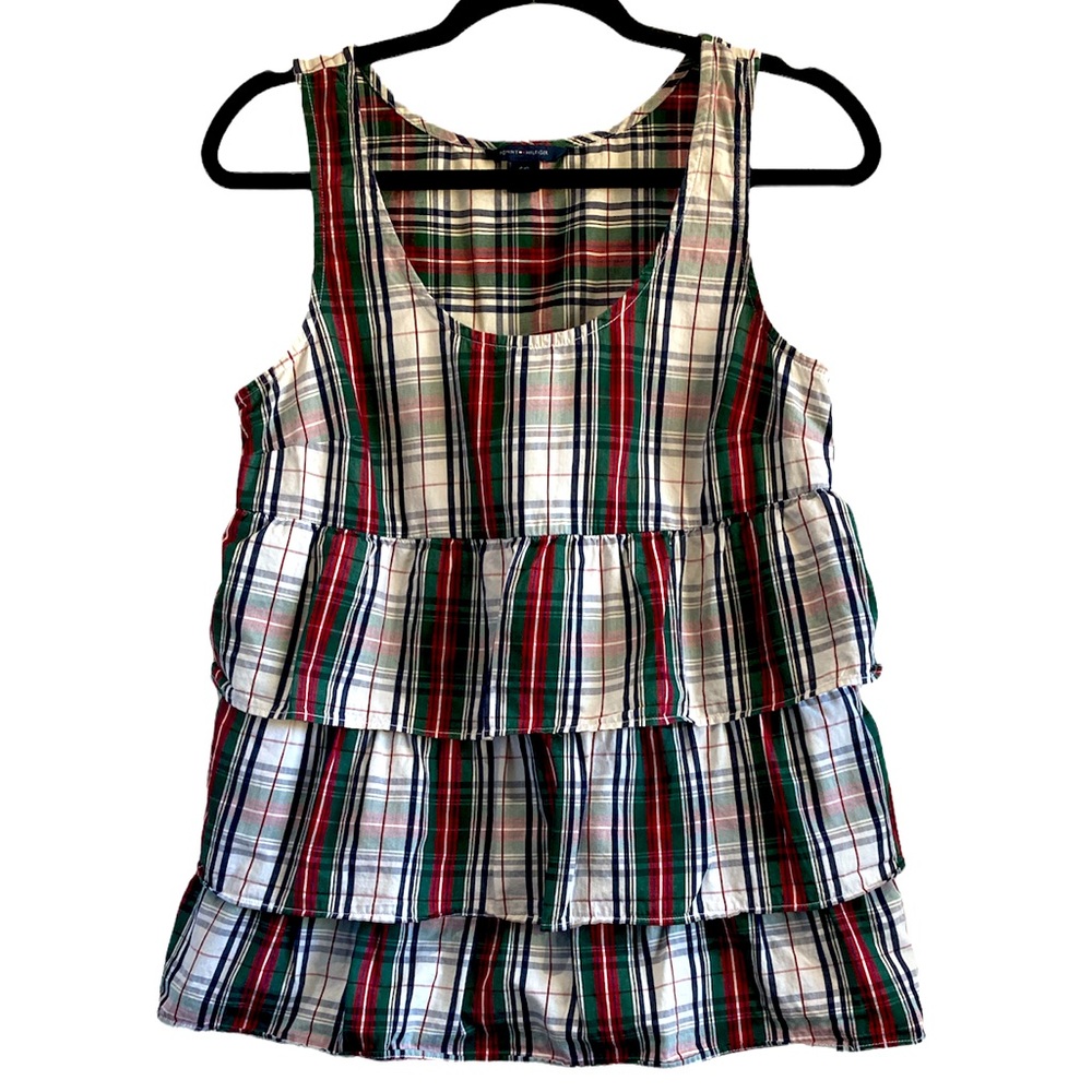 Tommy Hilfiger Sleeveless Plaid Tiered Ruffle Top Small Women’s